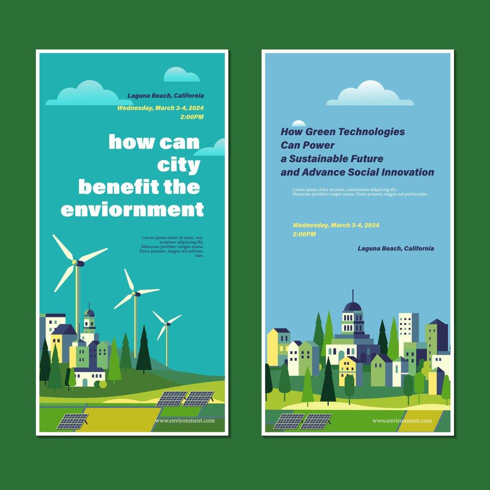 eco y verde energía concepto urbano paisaje vertical bandera modelo vector
