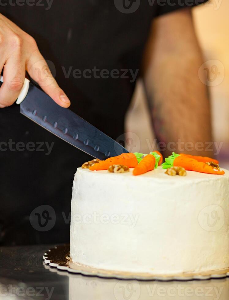 Carrot cake with cream cheese frosting photo
