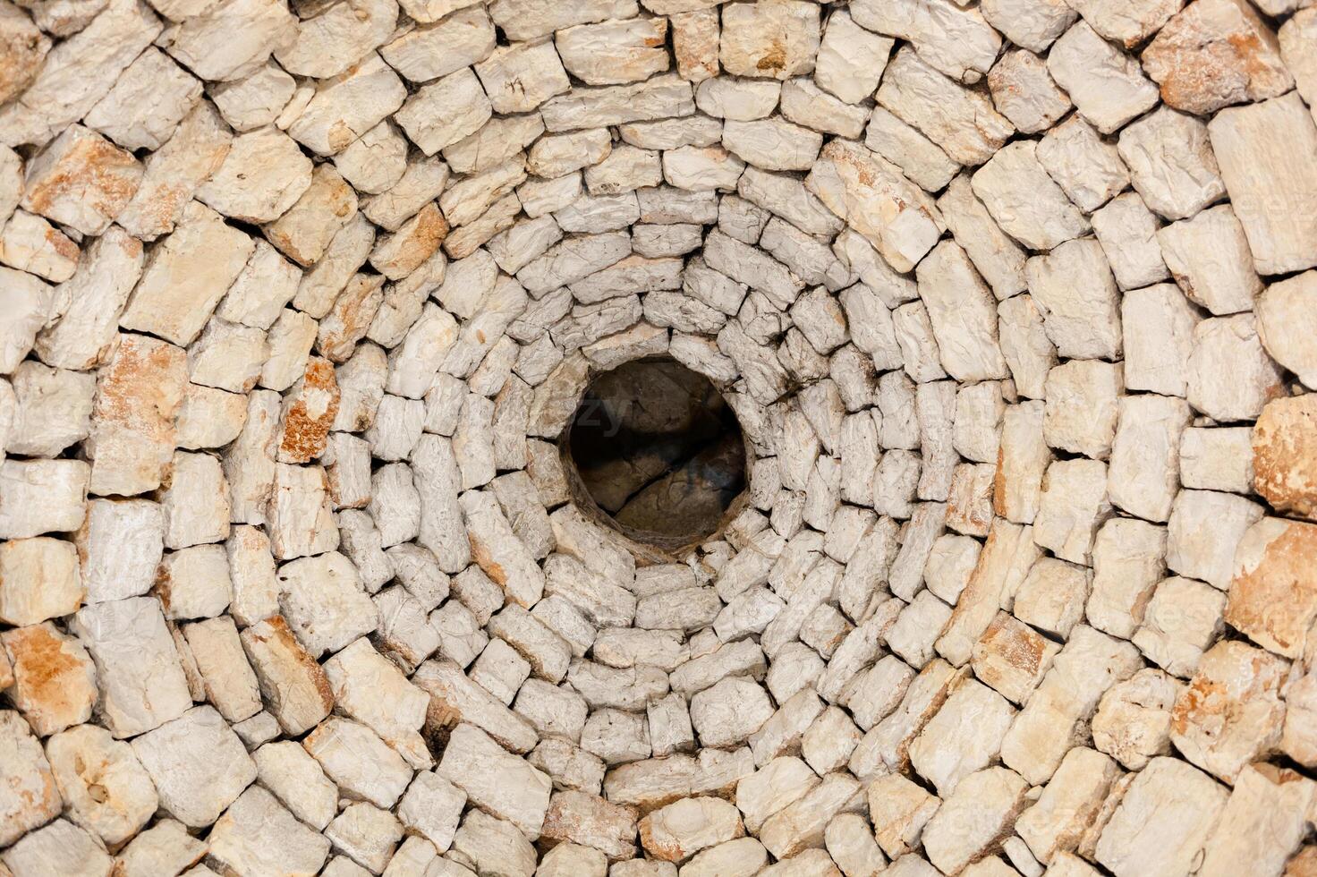 Interior view of the only original roof of a trullo in Alberobello. photo