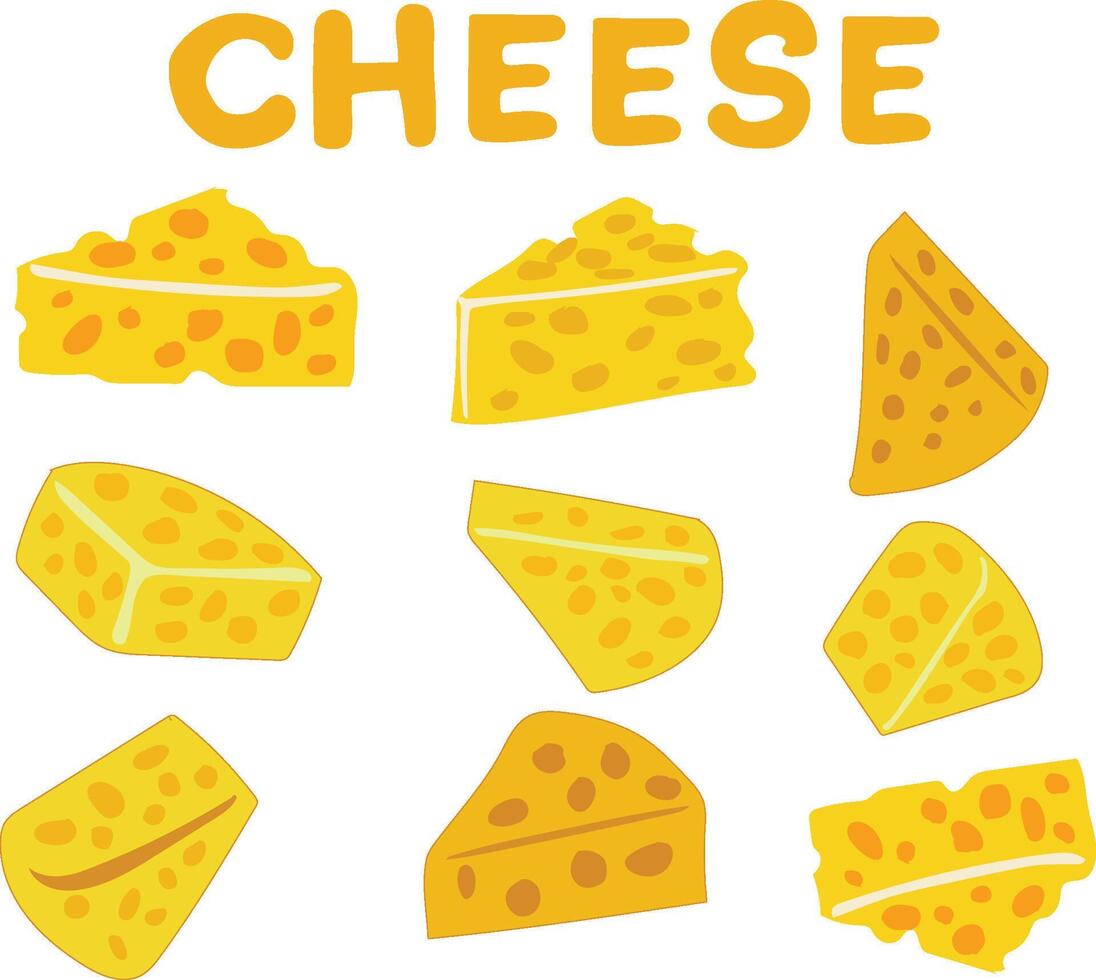 conjunto queso comida amarillo, vector