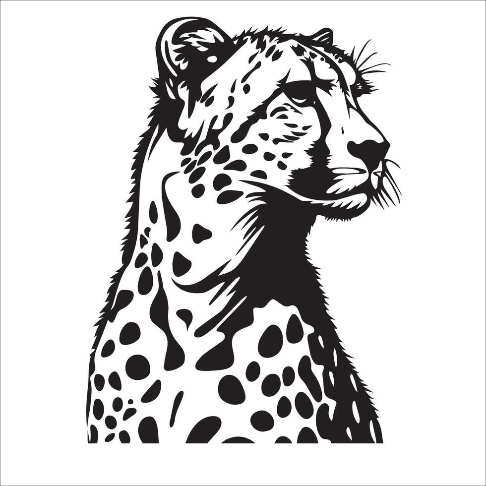 Cheetah Logo - A shy cheetah looking away from the camera illustration in black and white vector