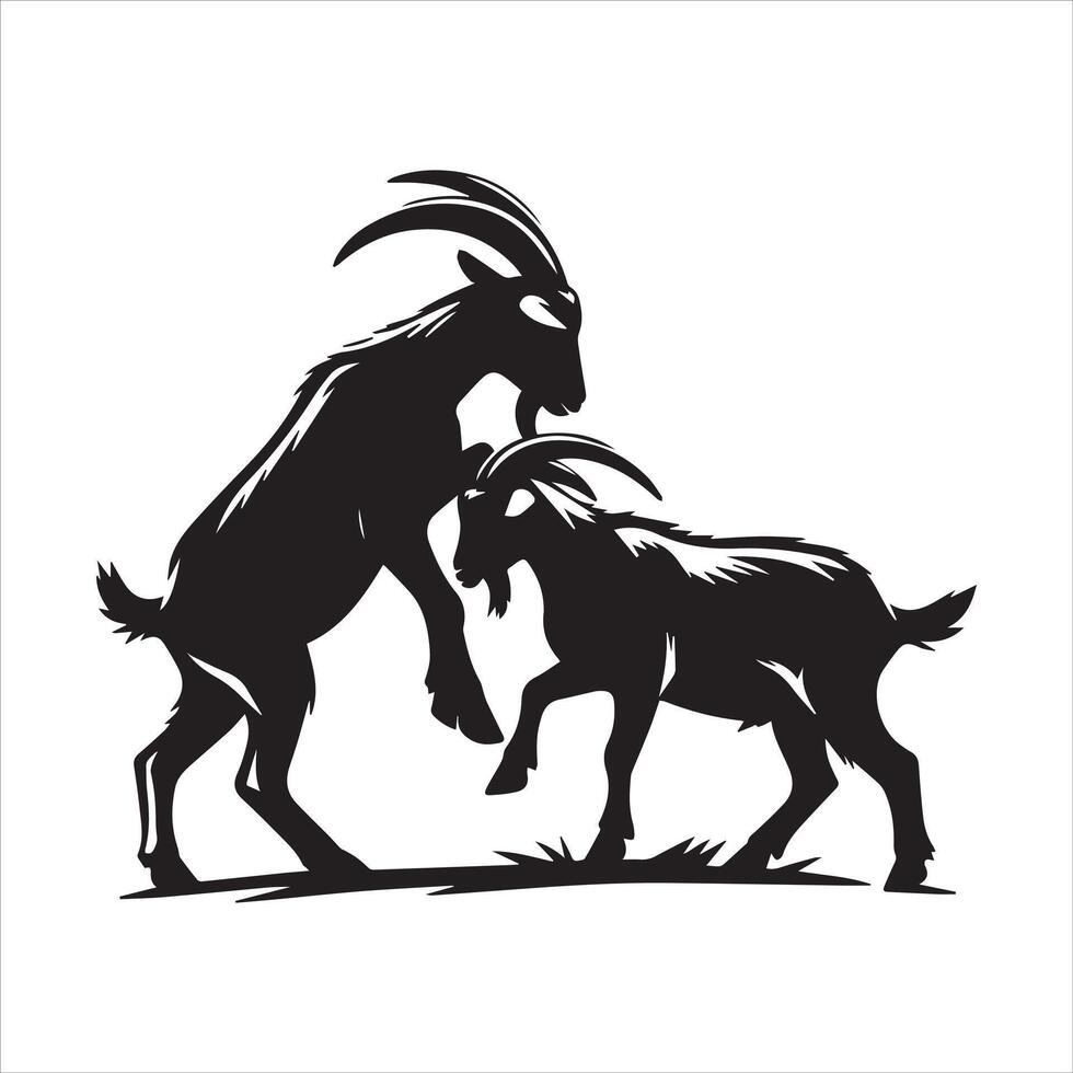 A goat butting heads with another goat illustration in black and white vector