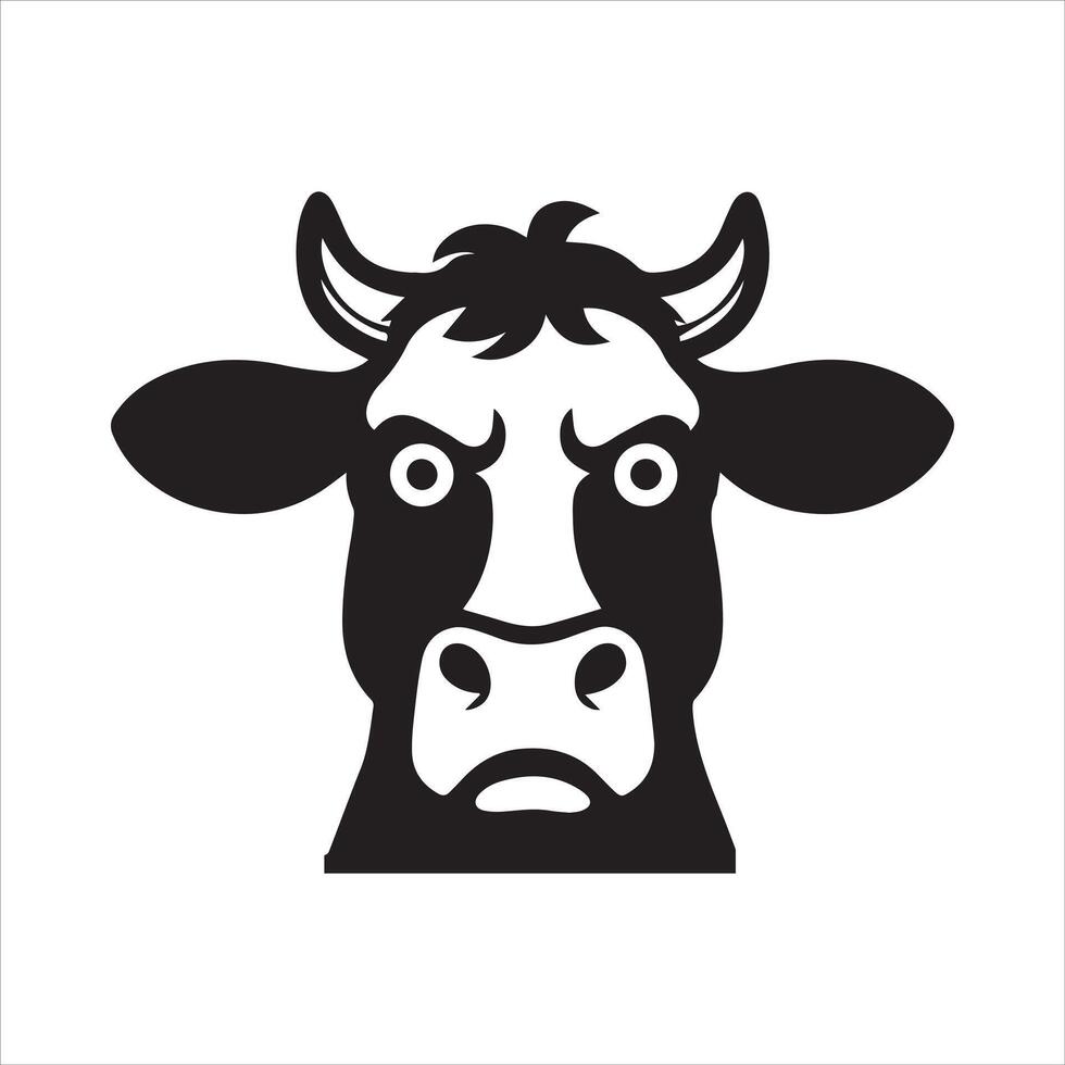 Cow - A worried cow with furrowed brow and anxious eyes illustration vector