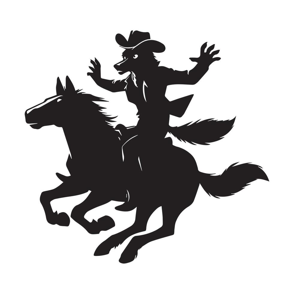 lobo silueta - un vaquero lobo montando un caballo ilustración en un blanco antecedentes vector