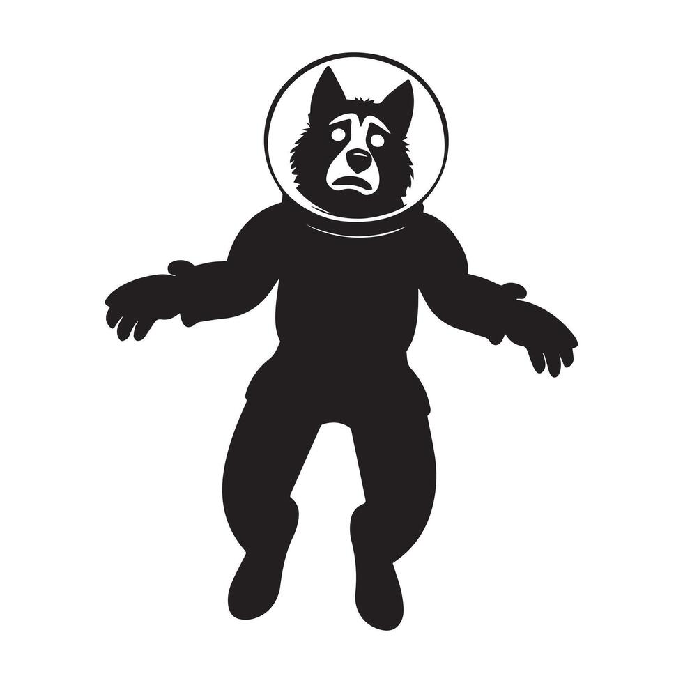 Wolf silhouette - A wolf in a spacesuit illustration in black and white vector