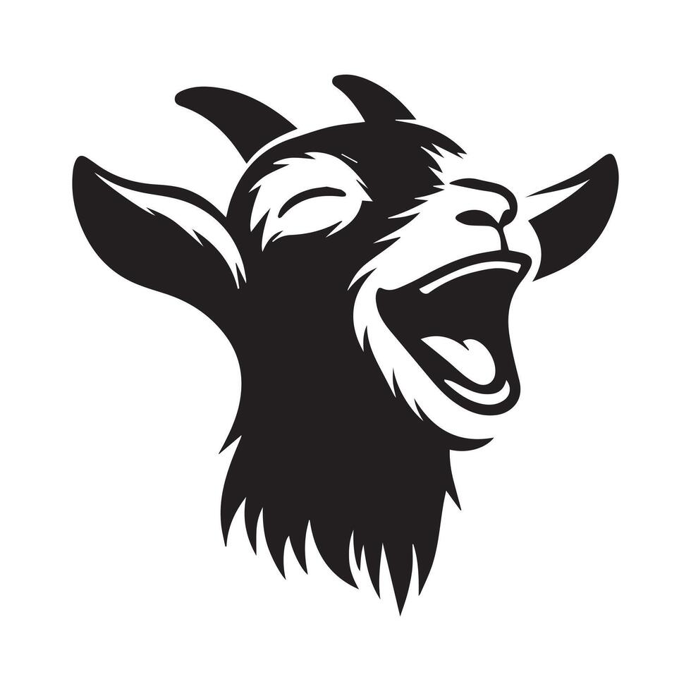 Goat Head Art - An ecstatic goat face illustration in black and white vector