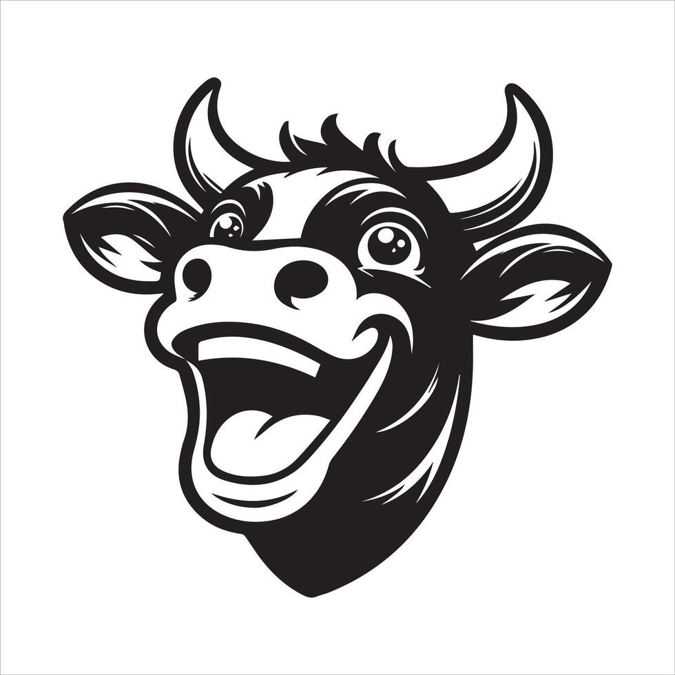 Cow Logo - An ecstatic cow face illustration in black and white vector