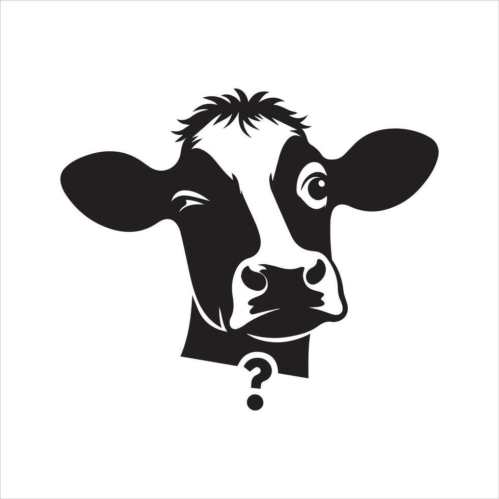 Black and white a skeptical cow face illustration vector