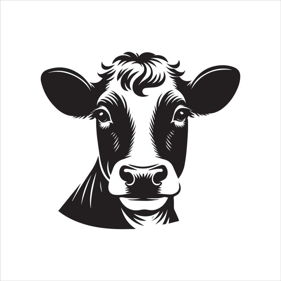 Bull Face Art - A relaxed cow face illustration on a white background vector