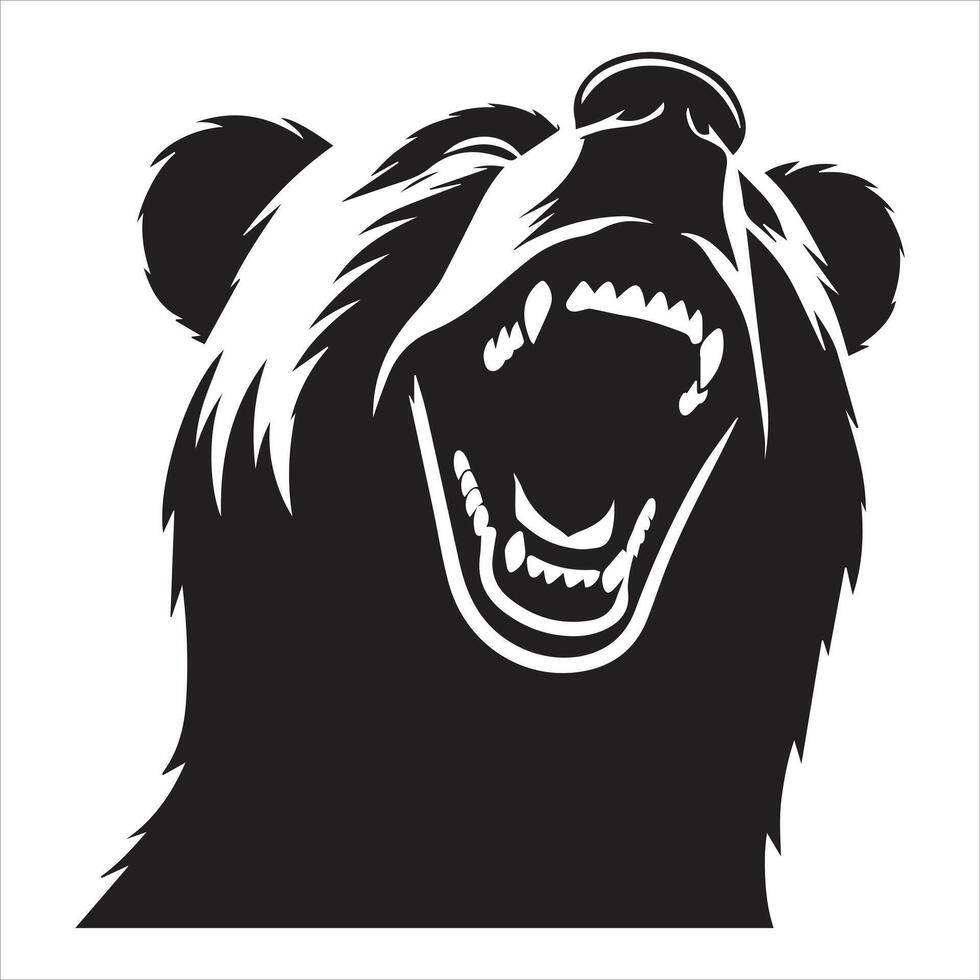 Bear logo- Laughing bear face illustration in black and white vector