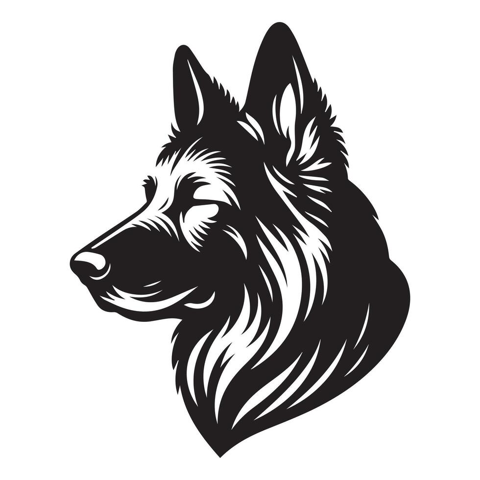 black and white Eyes Closed German Shepherd face illustration vector