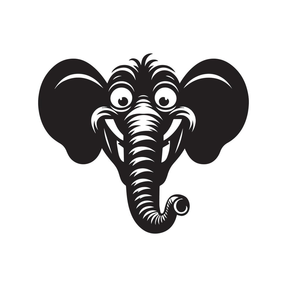 elefante silueta - humorístico elefante cara ilustración en un blanco antecedentes vector