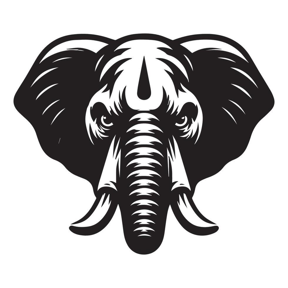 illustration of a Focused elephant face in black and white vector