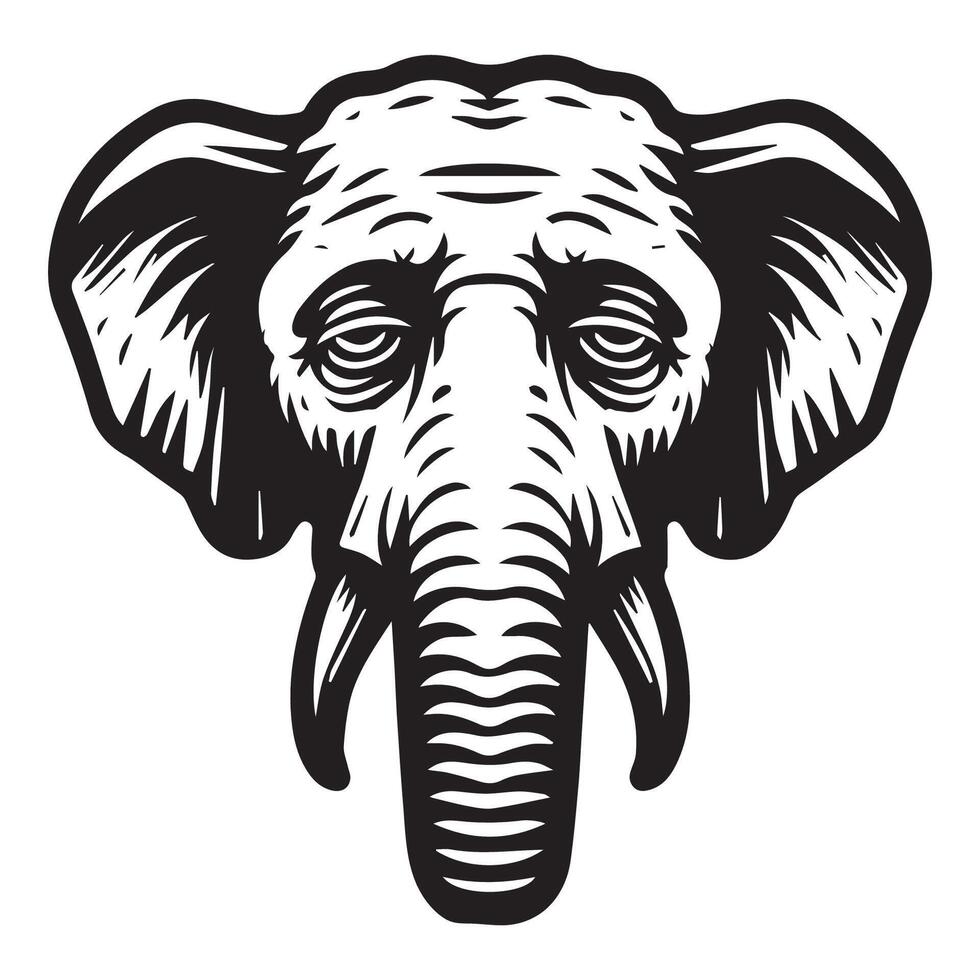 black and white Tired elephant face Drawing vector