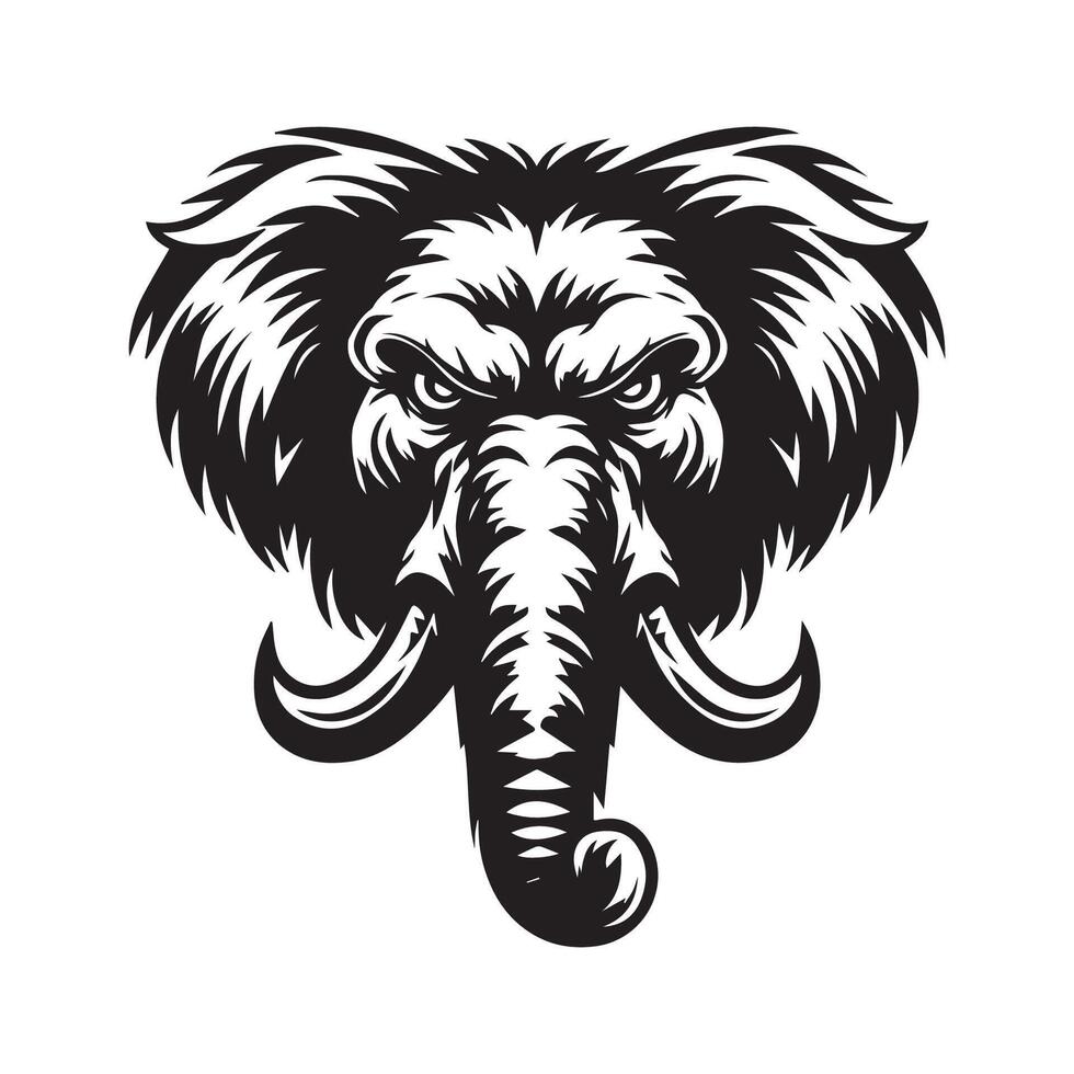 Elephant Logo - Angry elephant face illustration in black and white vector