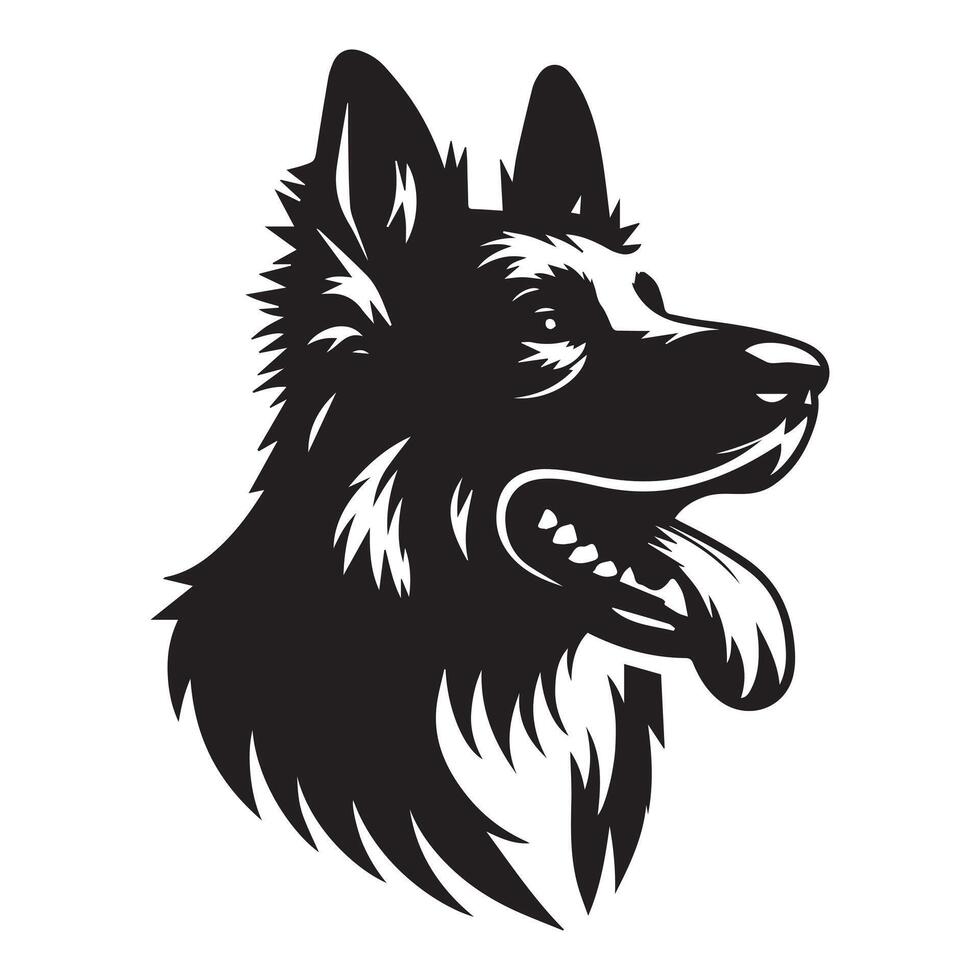 black and white Enjoyment German Shepherd face illustration vector