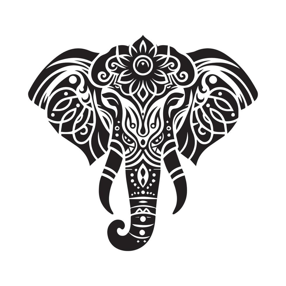 Mystical elephant face illustrated in black and white vector