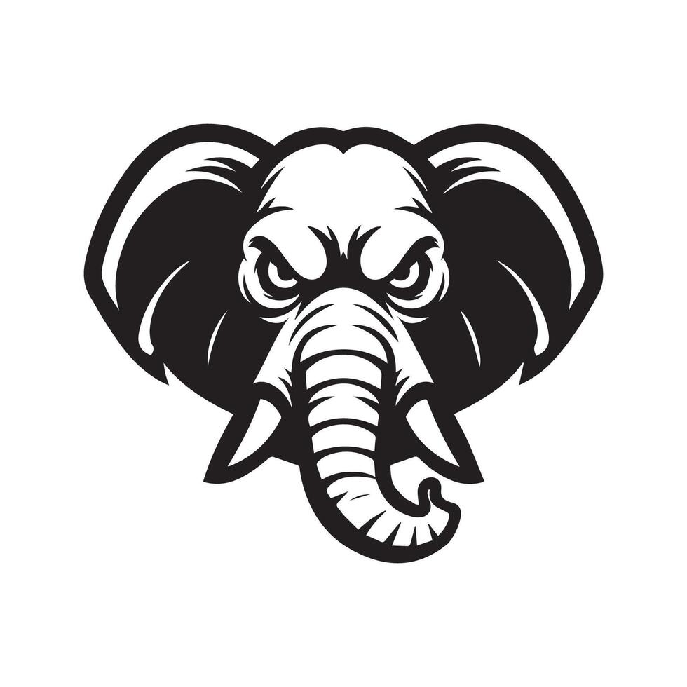 Elephant - Grumpy elephant face illustration in black and white vector