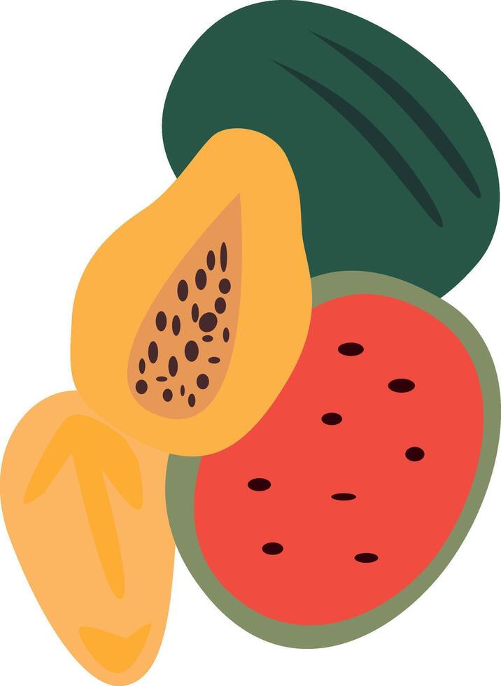 plano ilustración de un sandía y un papaya vector