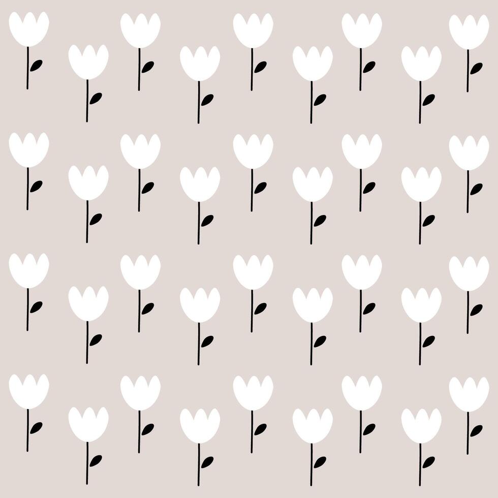 Hand drawn white flowers pattern on cream colors background vector