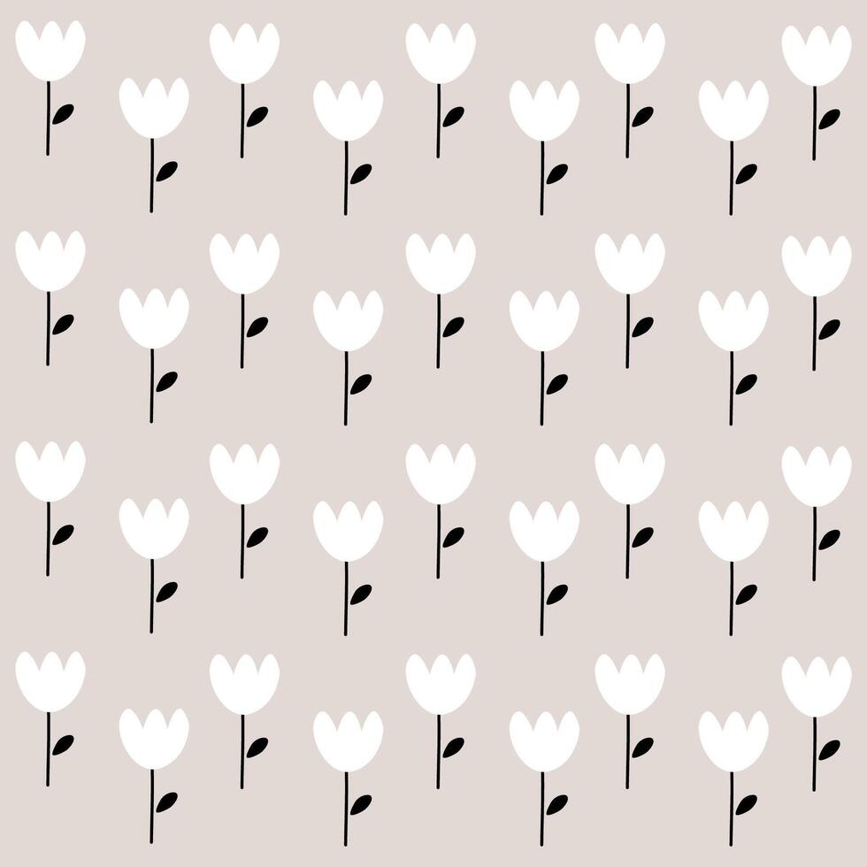 Hand drawn white flowers pattern on cream colors background vector