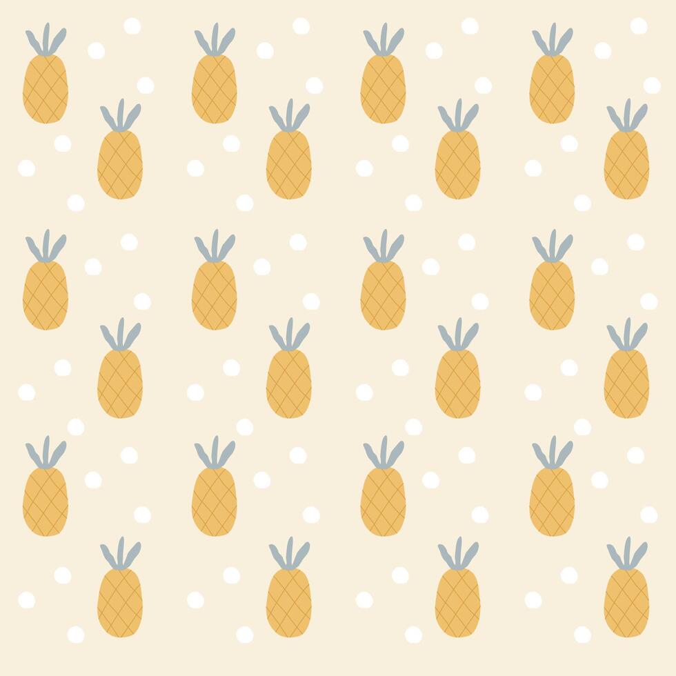 Hand drawn pineapple and white dots for summer pattern vector