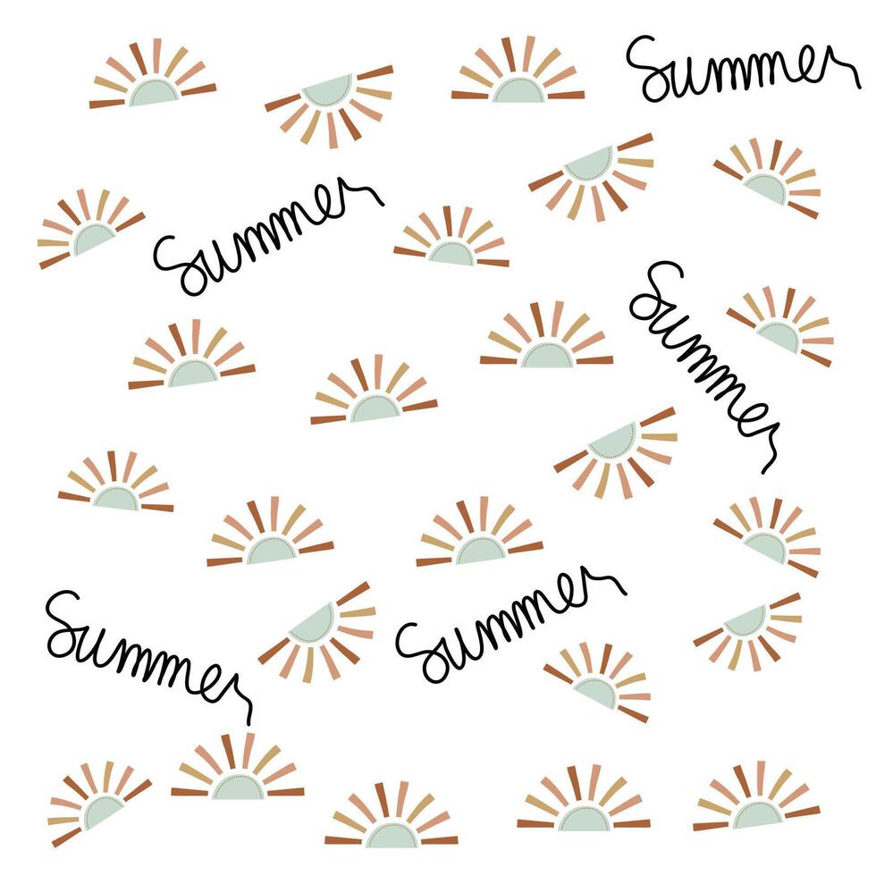 Summer pattern, half sun with boho colors on white background vector