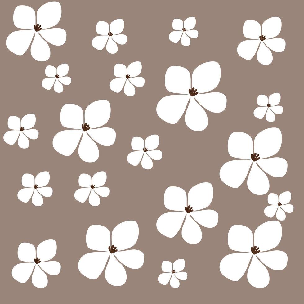 Simple white flowers with five petals on boho brown background vector