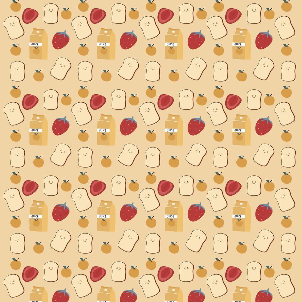 Sliced of bread, orange juice, orange and strawberry pattern. Breakfast pattern, pastry pattern for wallpaper, surface design and fabric pattern vector