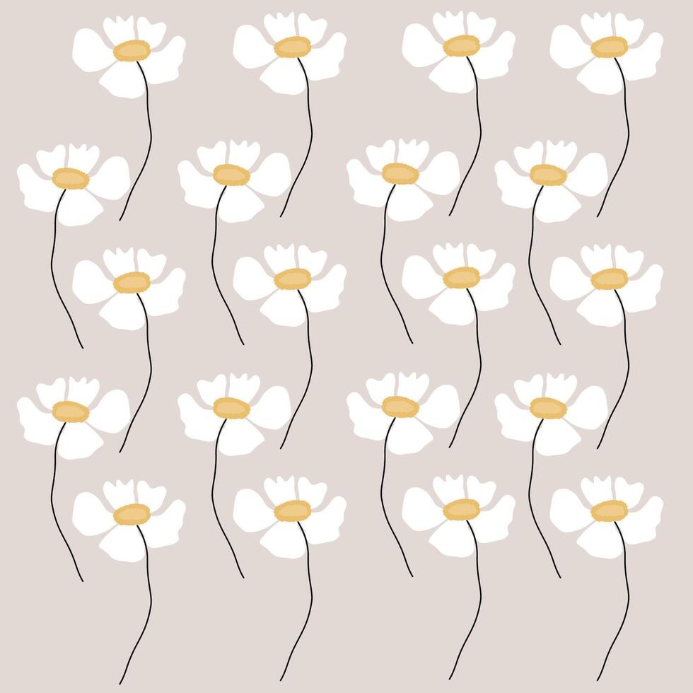 Simple white flowers with five petals on boho cream colors background vector