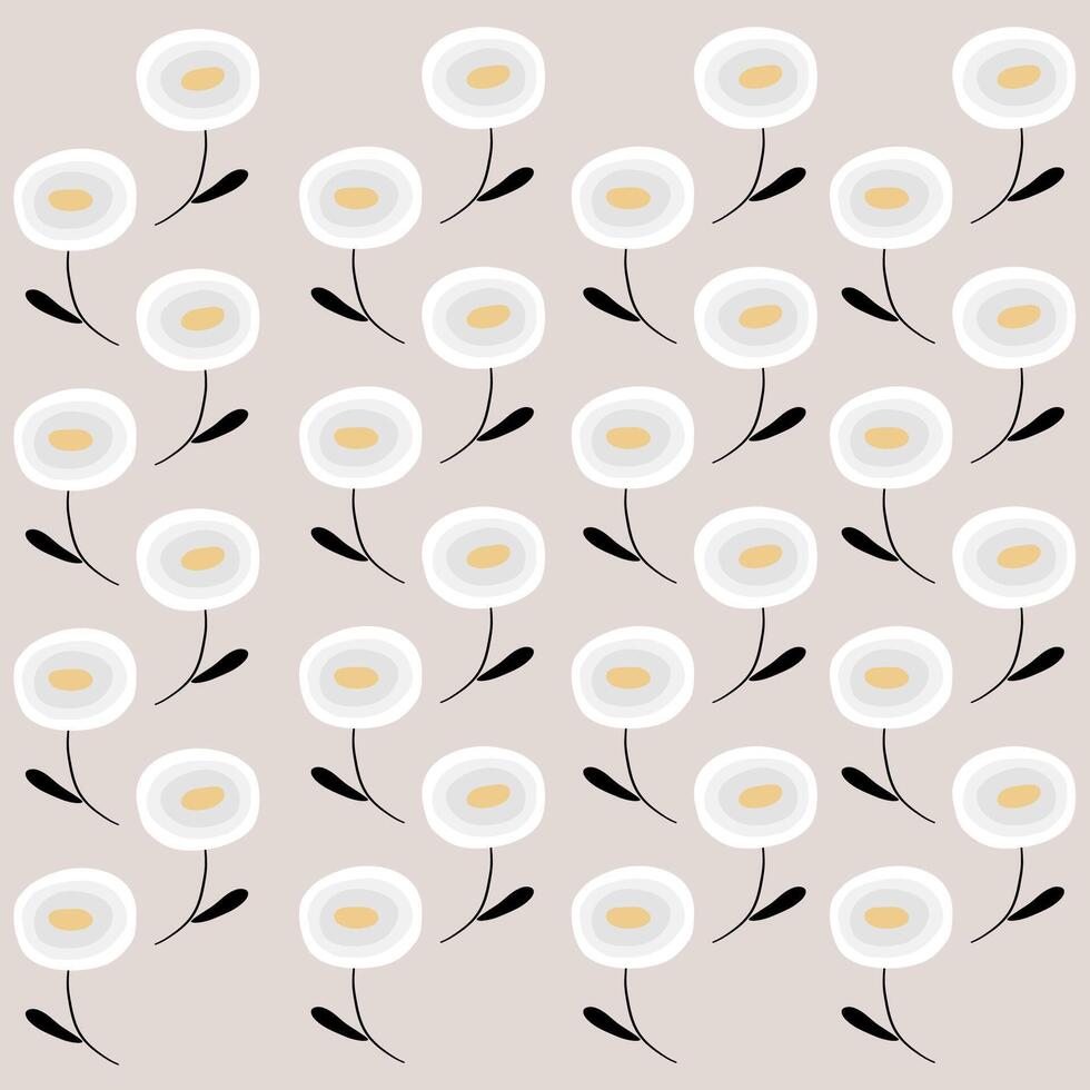 Boho flowers pattern, white flowers on cream color background vector