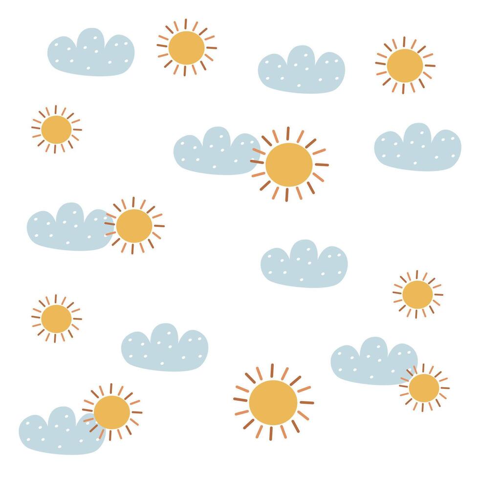 Sun and cloud pattern for summer pattern on white background vector
