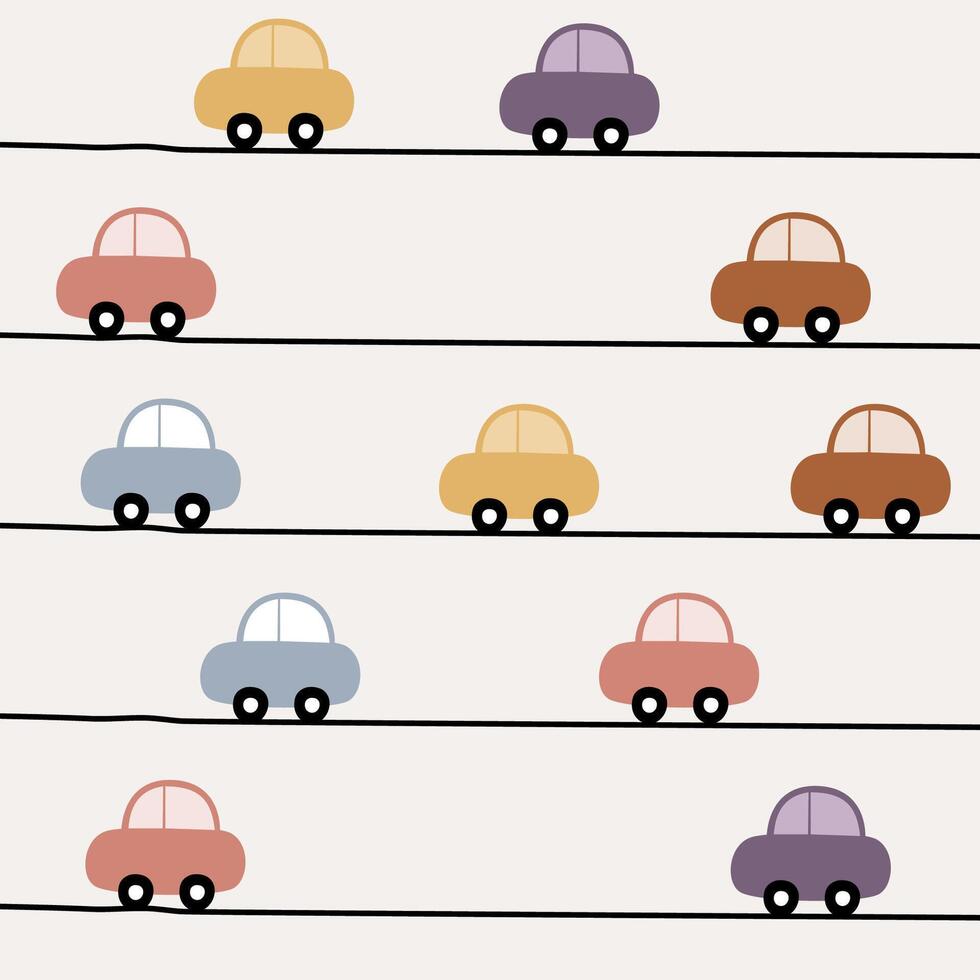 Cute childish pastel cars and line for nursery pattern vector