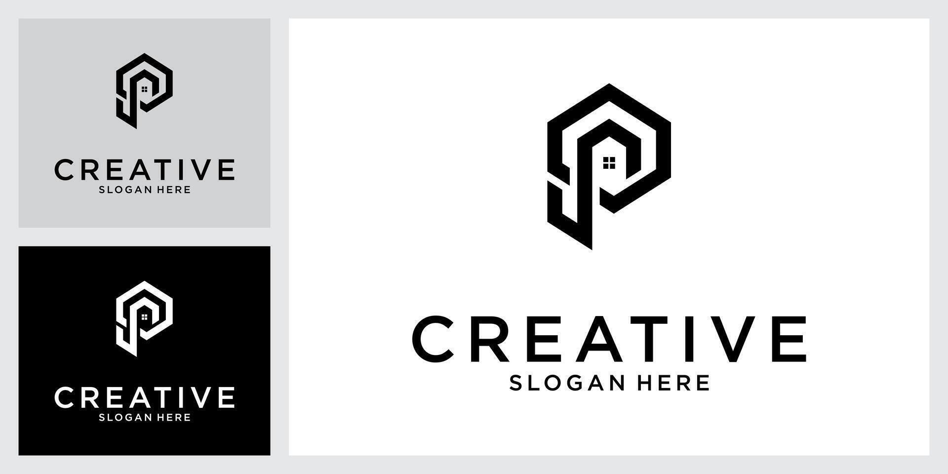Initial letter P with home logo design concept. vector