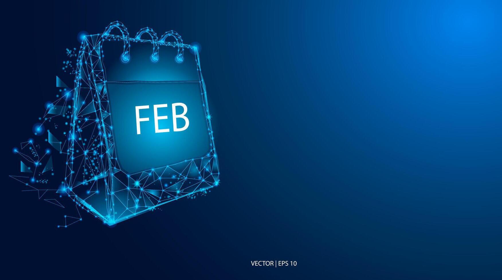 Abstract connection line and dot on blue-light background. Calendar, month, year, Feb, schedule, planner, deadline, on-time concepts. illustration vector