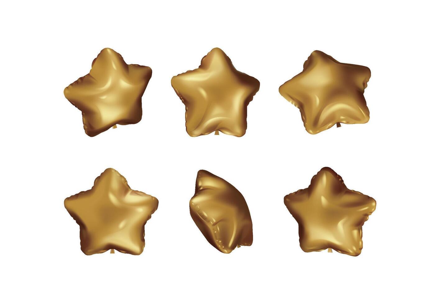 Set of golden star balloons from different angles vector