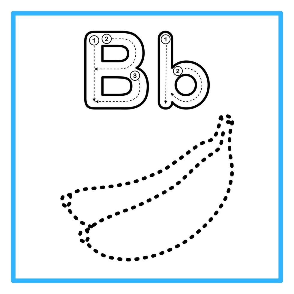 tracing alphabet B with trace banana illustration vector