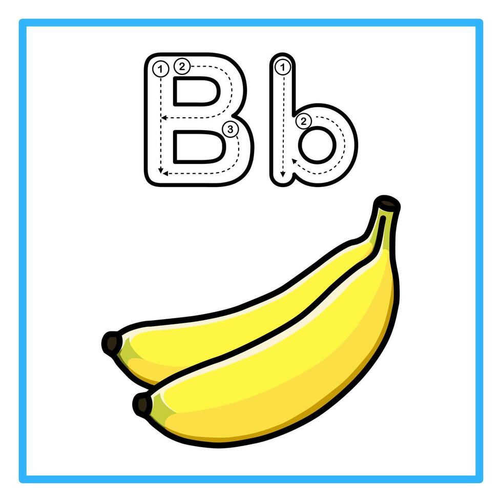 tracing alphabet with ripe banana illustration vector