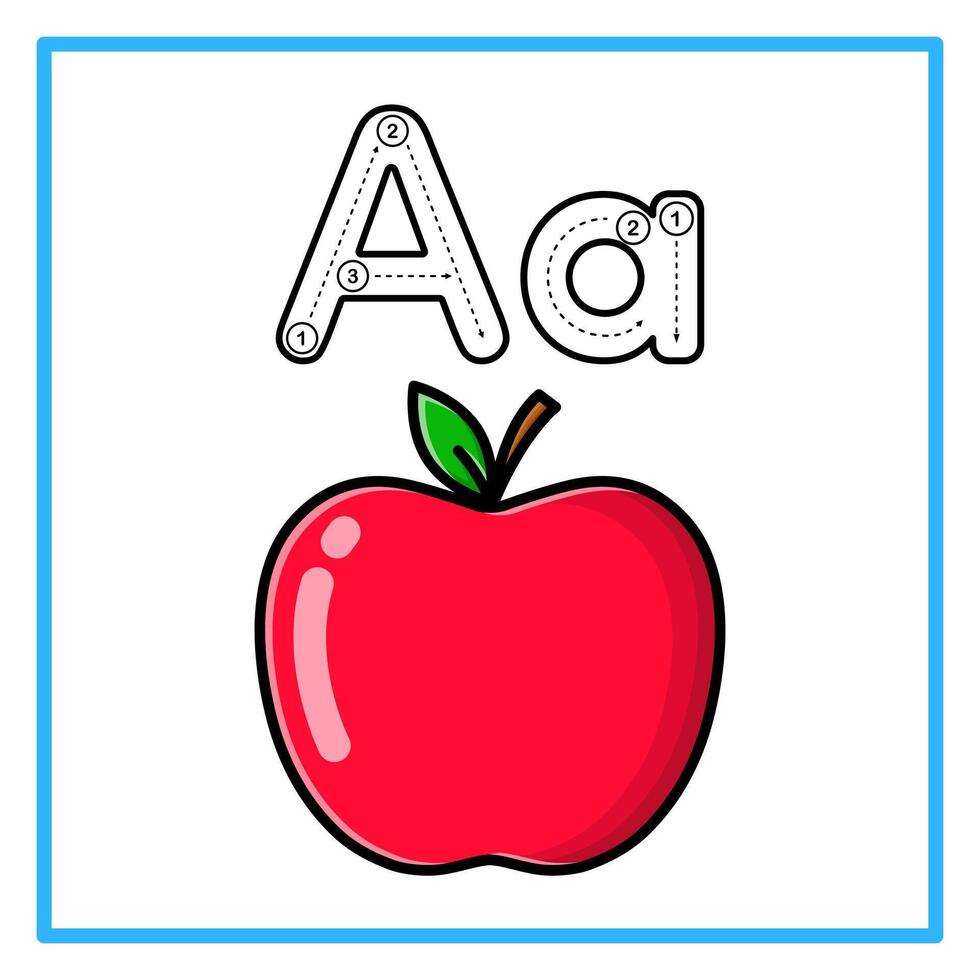 tracing alphabet Aa red apple illustration vector