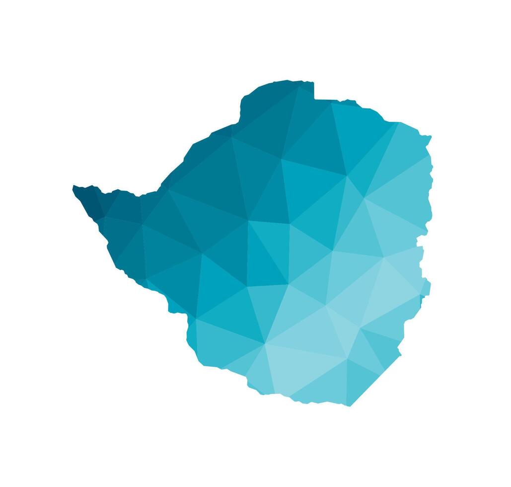 isolated illustration icon with simplified blue silhouette of Zimbabwe map. Polygonal geometric style, triangular shapes. White background. vector