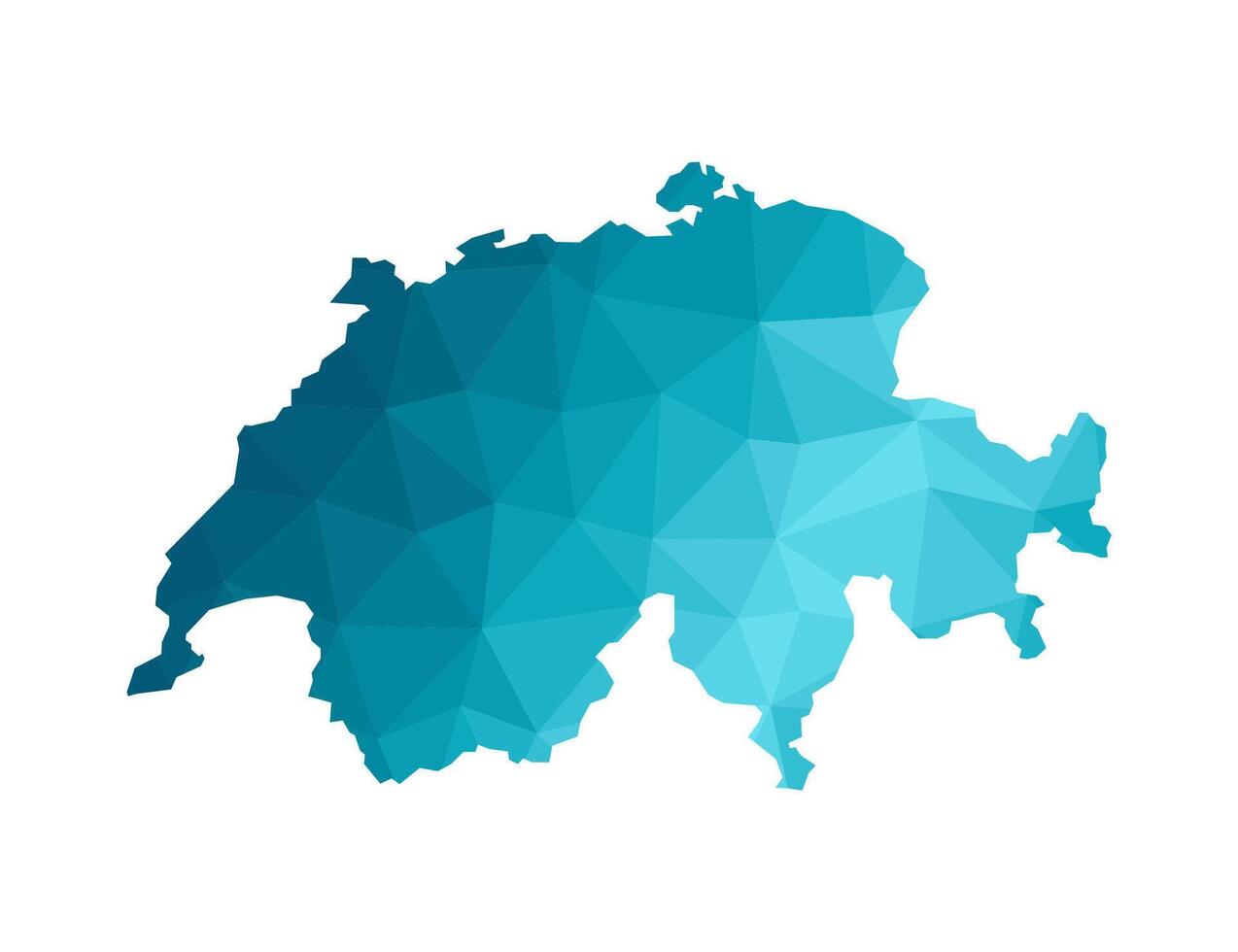 ilustración con simplificado azul silueta de Suiza mapa. poligonal triangular estilo. blanco antecedentes. vector