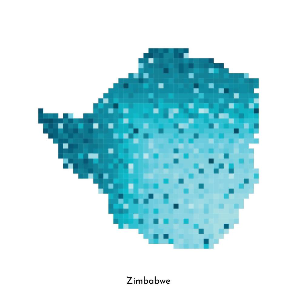 isolated geometric illustration with simple icy blue shape of Zimbabwe map. Pixel art style for NFT template. Dotted logo with gradient texture for design on white background vector
