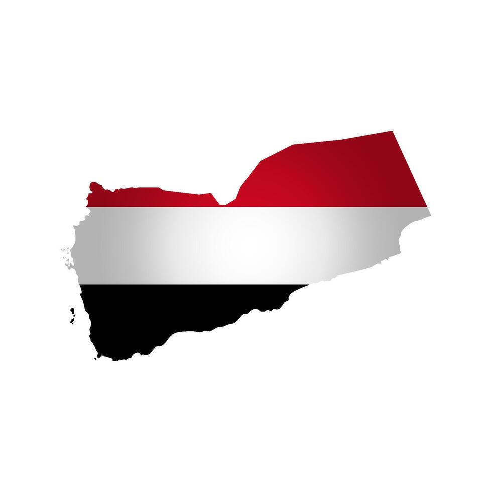 isolated illustration with national flag with shape of Yemen map simplified. Volume shadow on the map. White background vector