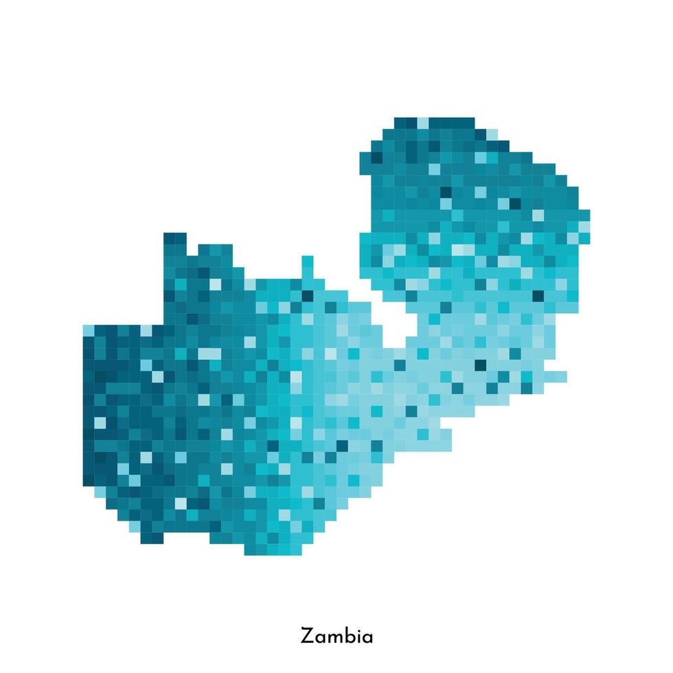 aislado geométrico ilustración con sencillo glacial azul forma de Zambia mapa. píxel Arte estilo para nft modelo. punteado logo con degradado textura para diseño en blanco antecedentes vector