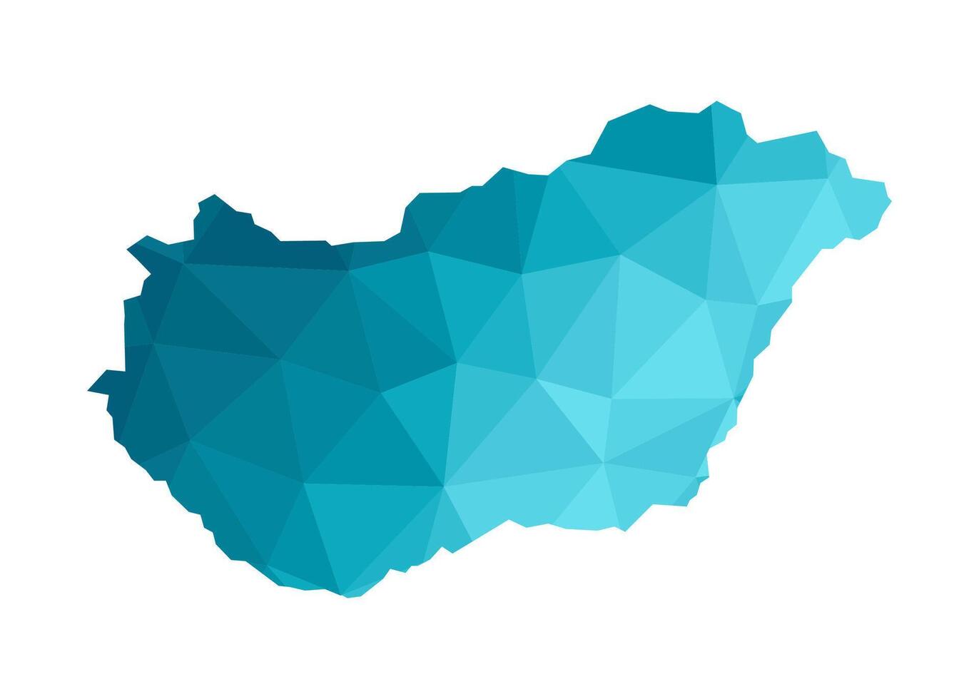 isolated illustration icon with simplified blue silhouette of Hungary map. Polygonal geometric style, triangular shapes. White background. vector