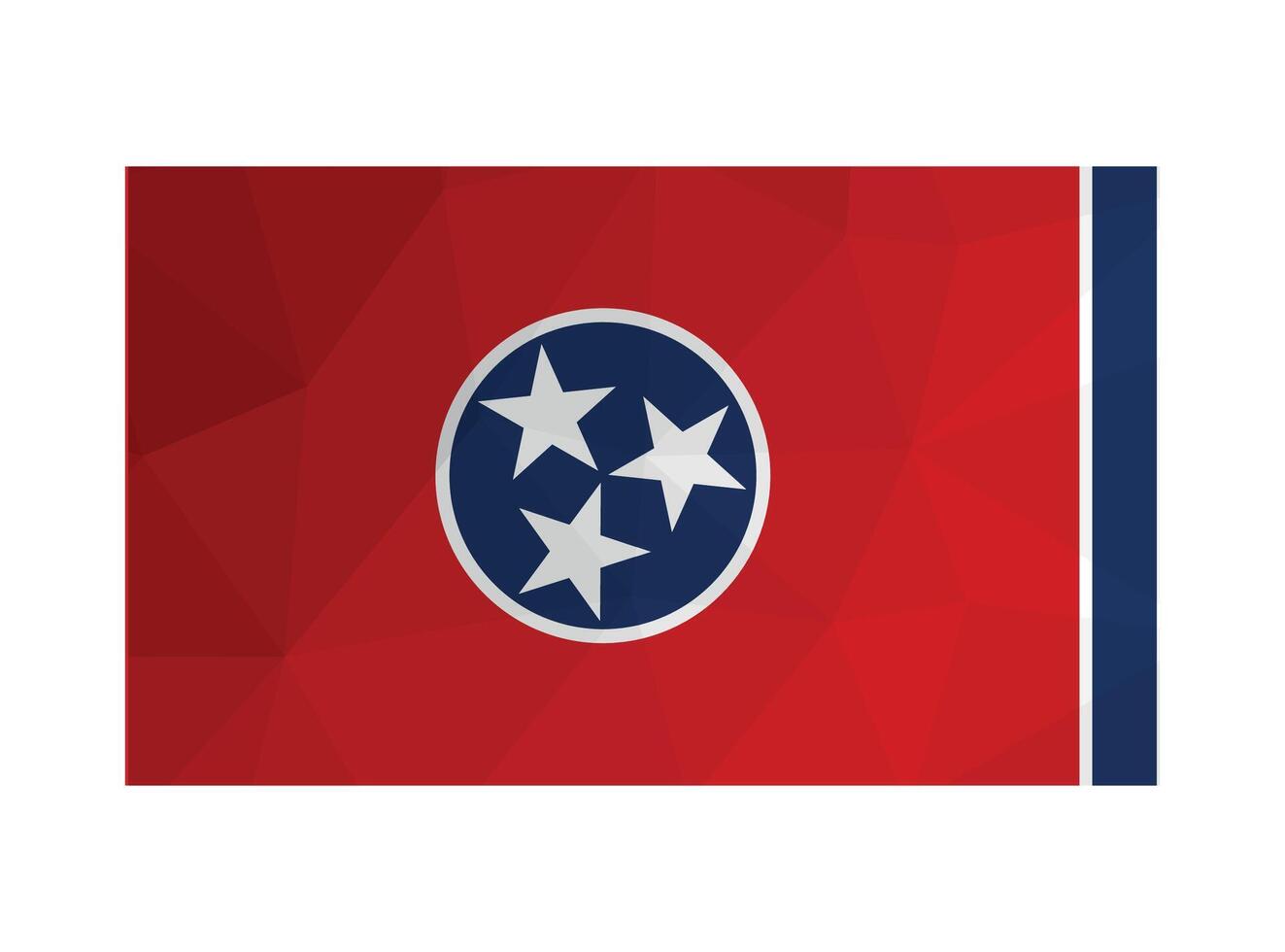 illustration. Official ensign of Tennessee, USA states. National flag in blue and red colors with 3 white stars. Creative design in polygonal style with triangular shapes vector