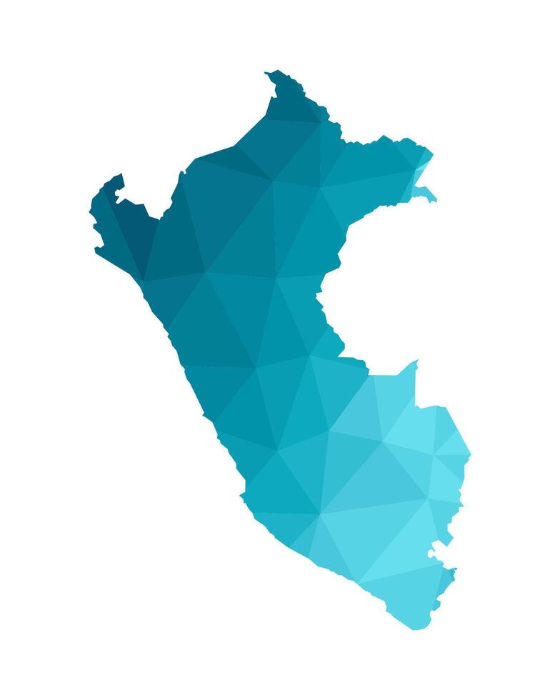 illustration with simplified blue silhouette of Peru map. Polygonal triangular style. White background. vector