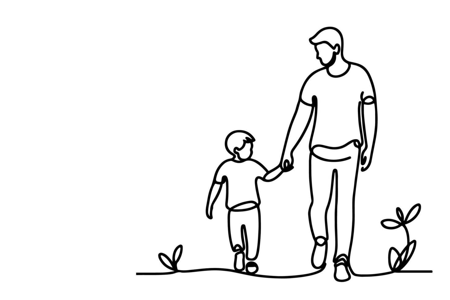 continuous one black line drawing father and son playing together and holding heart shape doodle father day concept on white background vector