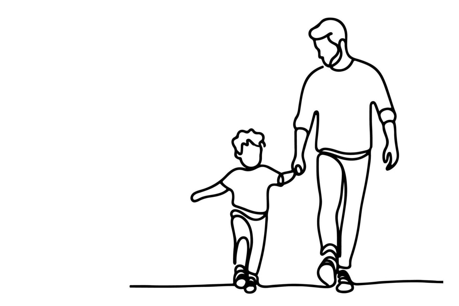 continuous one black line drawing father and son playing together and holding heart shape doodle father day concept on white background vector