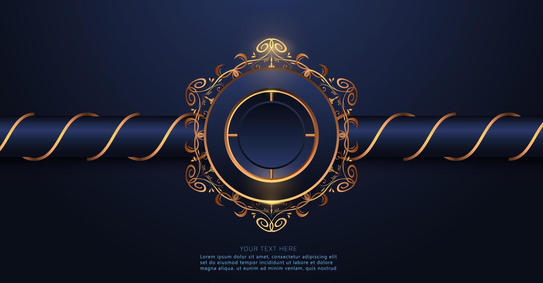 elegant dark blue frame with rounded gold and flourish vector